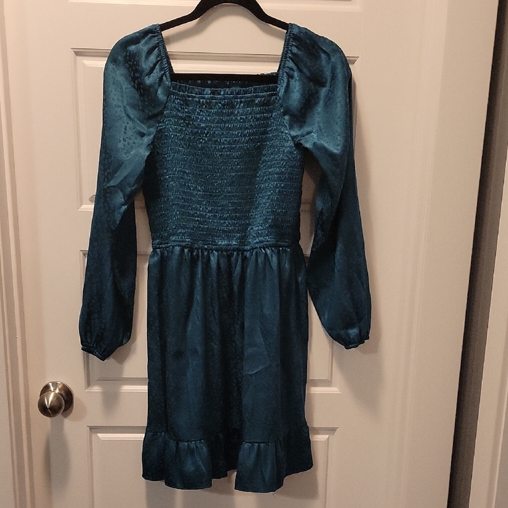 Art Class Green Smocked Sundress with Square Neckline